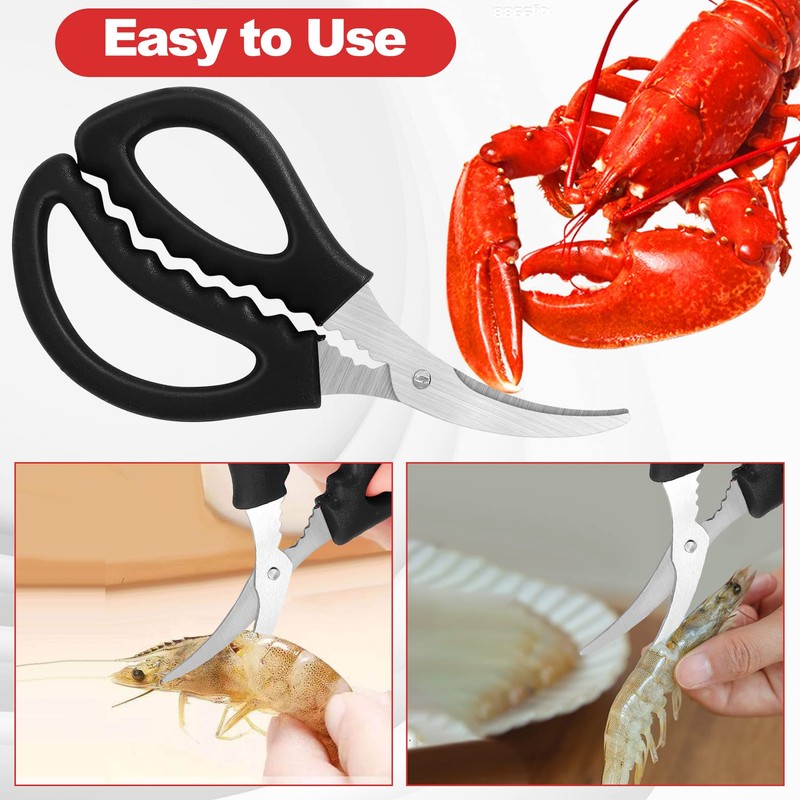 STRAYJO 8Pcs Seafood Scissors,Crab Scissors,Stainless Steel Lobster Scissors,Crawfish Scissors for