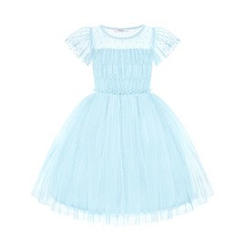 Arshiner Toddler Easter Dress Summer Ruffle Sleeve Light Blue Glitter Tulle Skirt Holiday Dresses for Girls 4T