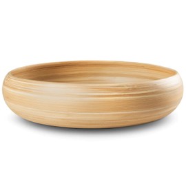 LEXA 12" Handmade Natural Bamboo Wooden Fruit Bowl for Kitchen Counter - 130 oz Lightweight Large Bamboo Wood Salad Bowl