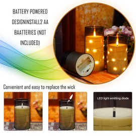 kakoya Flameless LED Candles with Timer 3 Pc Flickering Flameless Candles for Romantic Ambiance and Home Decoration Stable Acrylic Shell,with Embedded Star String，Battery Operated Candles（Grey）