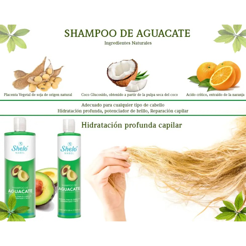Shampoo Aguacate Sheló Nabel Pack Hidratación Profunda