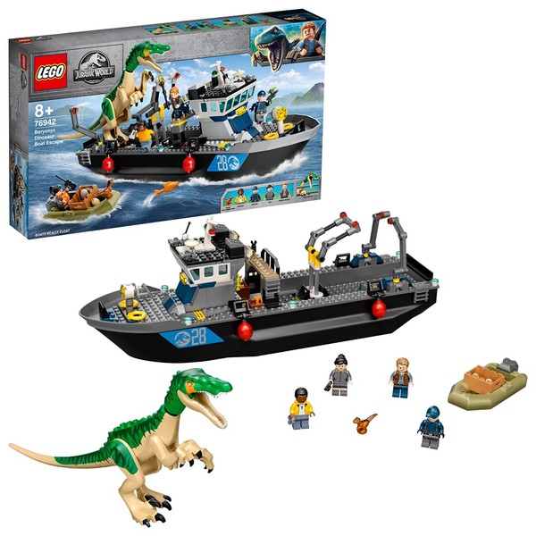 LEGO Jurassic World 76942 Barionyx Escape Toy Blocks, Present, Dinosaurs, Boats, Boys, Girls, Ages 8 and Up