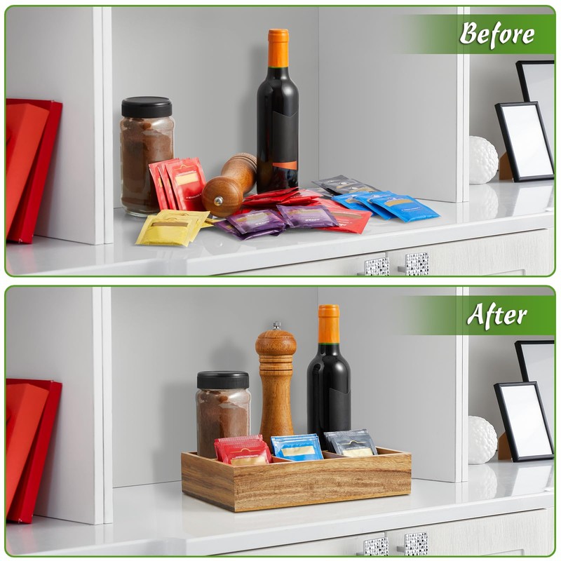 DRASTAR Tea Bag Organizer, Acacia Wooden Tea Bag Holder, Tea