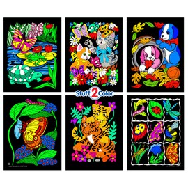 Stuff2Color Puppies, Pond, Kittens, Butterfly, Tiger, Insect - 6 Fuzzy Velvet Coloring Posters (Arts and Crafts Fun for All Ages)