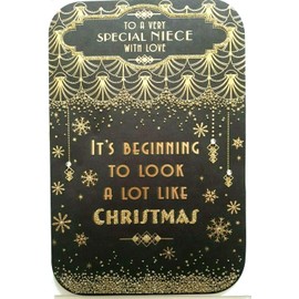Art Deco - Special Niece - Glittered Christmas Card