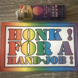 Prank Honk For A Hand Job  3x5 “ Bumper Sticker Decal  Prank Rainbow Free Gift