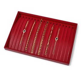 Papten Luxury Leather Jewelry Tray Necklace Display Tray Jewelry Organizer Drawer Necklace Bracelet Holder Organizer Tray Stackable Jewelry Trays Necklace Bracelet Display Storage (Red)