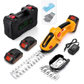 LUXBIRD 2-in-1 Mini Hedge Trimmer Cordless,Light Handheld Grass Trimmer, Electric Shrub Trimmer with 2Pcs Rechargeable Batteries and Case (Yellow)