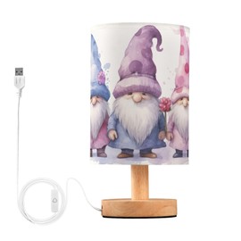 SDMKA Cute Colorful Gnomes Bedside Table Lamp for Bedroom, Minimalist Nightstand Lamp with Round Fabric Shade for Living Room, Office, No Bulb Required