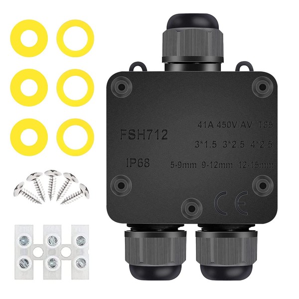 IP68 Waterproof Junction Box, COOLWEST 3-Way Outdoor Cable Connectors with