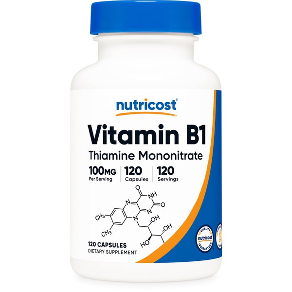 Nutricost Vitamin B1 (Thiamine) 100mg, 120 Capsules - Gluten Free