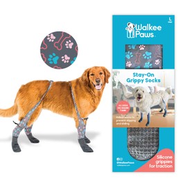 WALKEE PAWS Stay-on, Non-Slip Dog Socks to Prevent Licking Paws and Slipping on Hardwood Floors. Seen on Shark Tank, Never Lose a Dog Sock Again (Large) Grippy Socks with All Around Grip