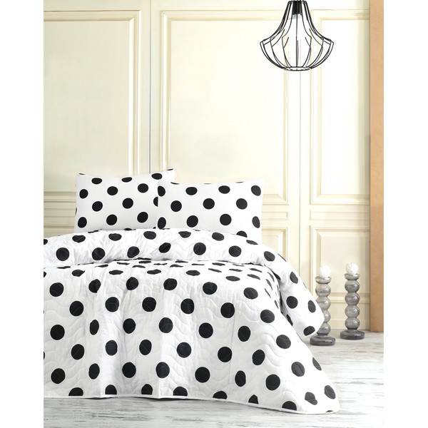 Polka Dot Bedding, Full/Queen Size Bedspread/Coverlet Set, Black and White Girls Boys Bedding, 3 PCS,