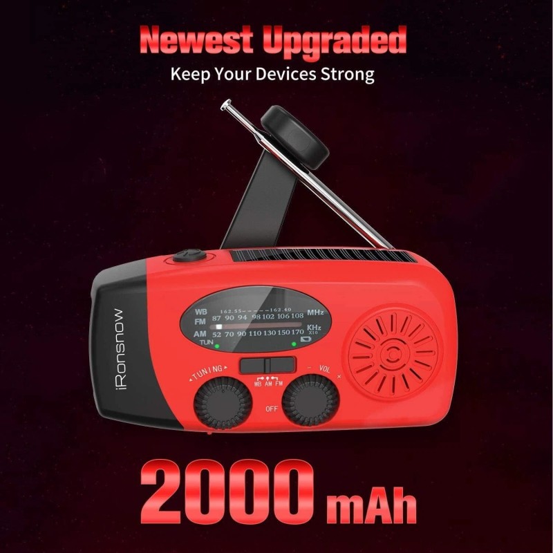 iRonsnow Solar Hand Crank Weather Radio AM/FM NOAA, LED, SOS,