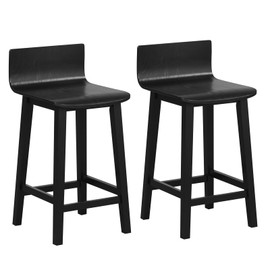 Giantex 24.5" Bar Stools Set of 2, Counter Height Bar Stools w/Low Back & Footrest, Farmhouse Wooden Bar Dining Chairs, Armless Wood Barstools for Kitchen Island, Pub, Cafe, Breakfast, Black