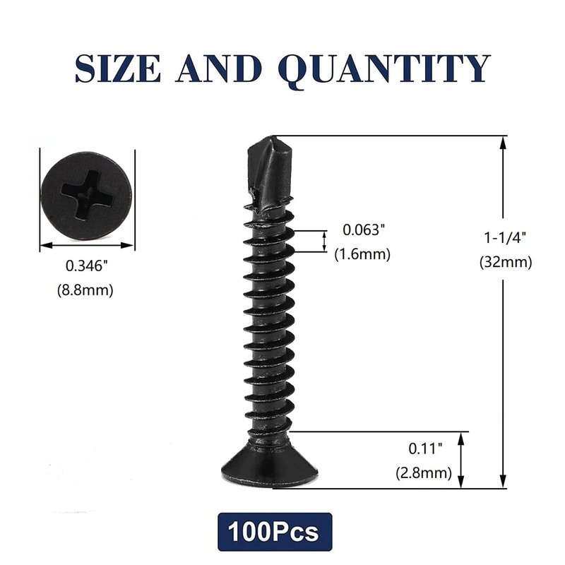 #10 x 1-1/4" Sheet Metal Screws 100Pcs 410 Stainless Steel