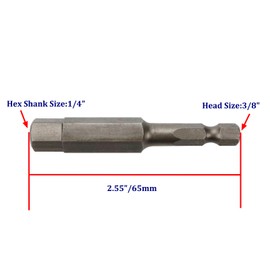 Rannb Hex Shank Head Screwdriver Bits Set 1/4" Hex Shank,3/8" Head Size Magnetic Tips 2.6"/65mm Length-6pcs