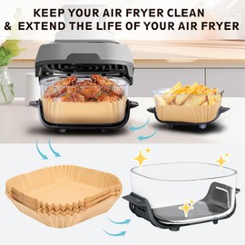 BYKITCHEN 200pcs Air Fryer Liners for Ninja CRISPi/Crispy Portable Glass Air Fryer UK, 100pcs for 3.8L & 100pcs for 1.4L, Square Airfryer Liners Disposable, Accessories for Ninja Crisper FN101UK