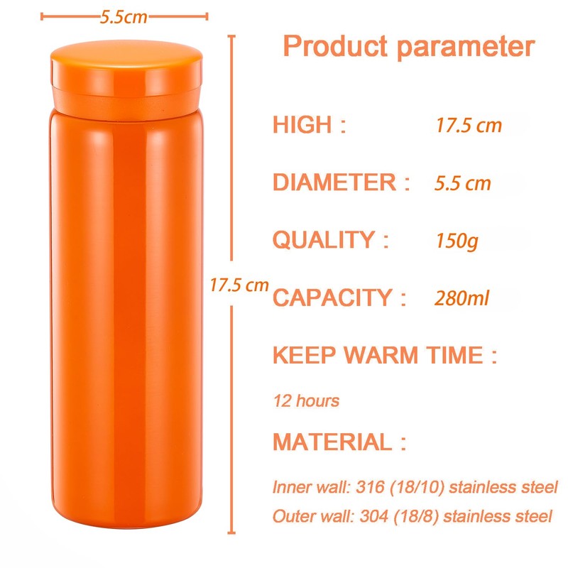 Small Flask, Cute Water Bottle, Vacuum Insulated Flask for Hot