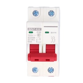 1000V DC Circuit Breaker 32A 2P DIN Rail Home Overload Protection Air Switch Circuit Breaker for Residential Lighting Distribution Lines Solar PV System DZ47-63Z C32