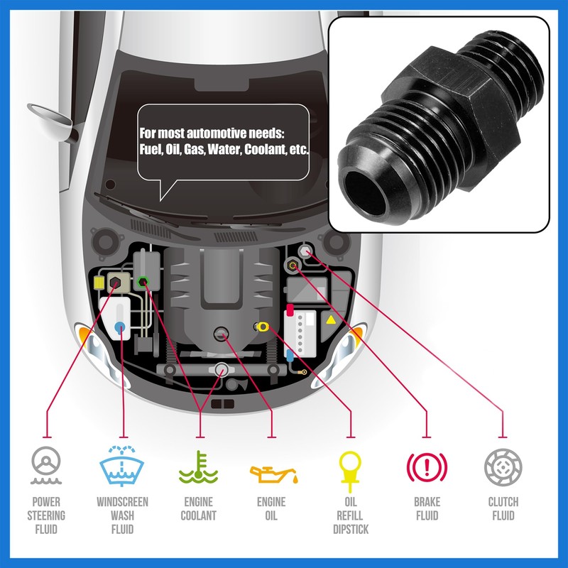 VekAuto Car Black 6AN Male Flare to M12 x 1.5mm