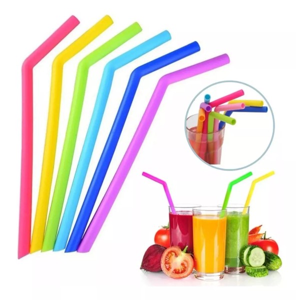 Veraly Paq. 6 Piezas Popote Silicona Frappe Ecológico Con Cepillo