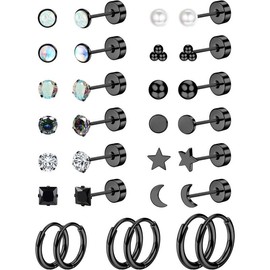 Jstyle 8 Pairs Surgical Steel Earrings for Sensitive Ears Hypoallergenic 20G Stainless Steel Stud Hoop Earrings for Women Men Small Opal Ball CZ Surgical Steel Flat Back Earrings Cartilage Earrings Jewelry:_Silver2