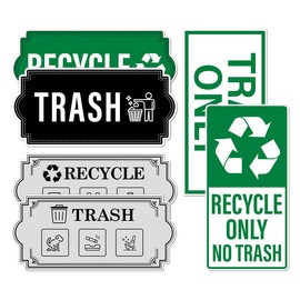 Pack 6 Pcs Recycle and Trash Sticker for Trash Cans Garbage Bins Recycling Bin Labels Waste Signs Indoor Outdoor Home Offices Bumper Stickers Reusable Waterproof Vinyl Decals Set