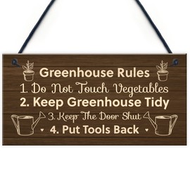 RED OCEAN Greenhouse Rules Sign Hanging Garden Shed Sign Gift For Family Home Gift For Him Her