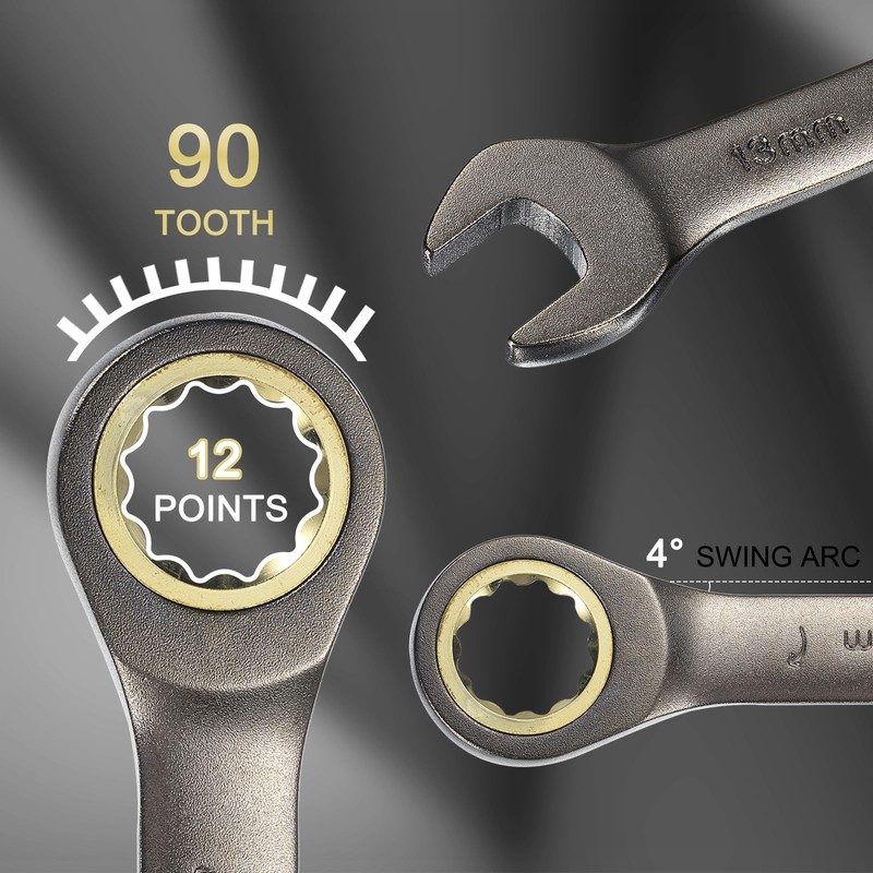 HARFINGTON 2Pcs Ratcheting Wrench 13mm Metric Open End Wrench 90-Teeth