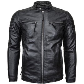 Poshaaki Leather Jacket Men - Stylish Cafe Racer for Men | Premium Quality Jacket for Comfort & Durability (US, Alpha, Medium, Regular, Regular, Midnight Black)
