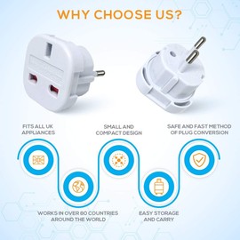 Gadgets Hut UK - 5 x UK to EU Europe European Travel Adapter suitable for France, Germany, Greece, Spain, Egypt, Turkey - Refer to Product description for Country list