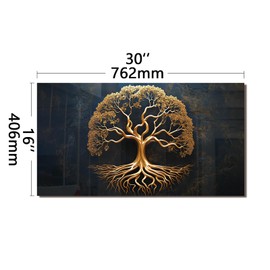 Tempered Glass Backsplash For Kitchen Behind Stove,The Golden Tree of Life,Stove Backsplash Top Cover,Easy to Clean Glass Splashback, Sink Cover Splash Guard,Home Kitchen Wall Decor (30"x16"(76.2x40.64cm))