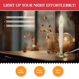 Creative Hobbies Electric Window Candle Lamp with Brass Plated Base, Dusk to Dawn Sensor Turns Candle on in Dark and Off in Light, Ready to Use!