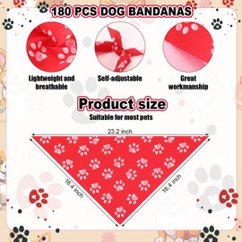 Aliceset 180 Pcs Dog Bandana Bulk Paw Print Bandanas for Dog Cute Scarf Bibs Soft Pet Triangle Scarf Adjustable Holiday Costume Neckerchief for Boy and Girl, Small and Medium Pet