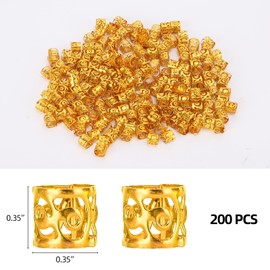 200 Pcs Gold Dreadlocks Beads Hair Braid Rings Clips Dread Locks Hair Braiding Metal Cuffs Decoration Locs Accessories