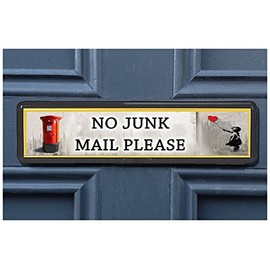 Banksy Postbox Polite No Junk Mail Sign sticker for Letterbox Leaflet Flyers Menus Door Sticker for Home Office Shop (CHOOSE QUANTITY) (1x Banksy Postbox No Junk Mail Sign)