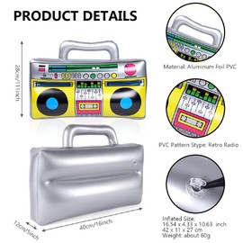 Inflatable Radio, Inflatable Rock Star Toy, Inflatable Retro Ghetto Blaster, for 80s 90s Party Decorations, Accessories, Decoration 90s Disco Theme Party, Carnival Outfit, Pack of 2