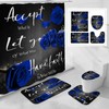 4 Pcs Blue Rose Shower Curtain Sets with Non-Slip Rug,