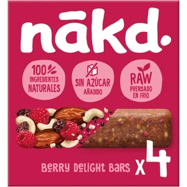 Nākd. Berry Delight - Barritas Raw de Fruta y Frutos Secos - 100% Ingredientes Naturales - Sin Azúcar Añadido - 4 x 35g - 140g