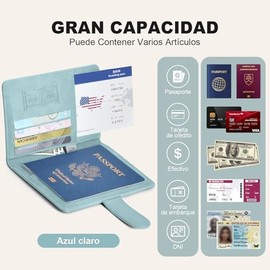 Porta Pasaporte con Bloqueo RFID, Porta Pasaporte y Visa Impermeable, Portadocumentos de Viaje Unisex, Accesorios de Viaje de Gran Capacidad y Fácil d