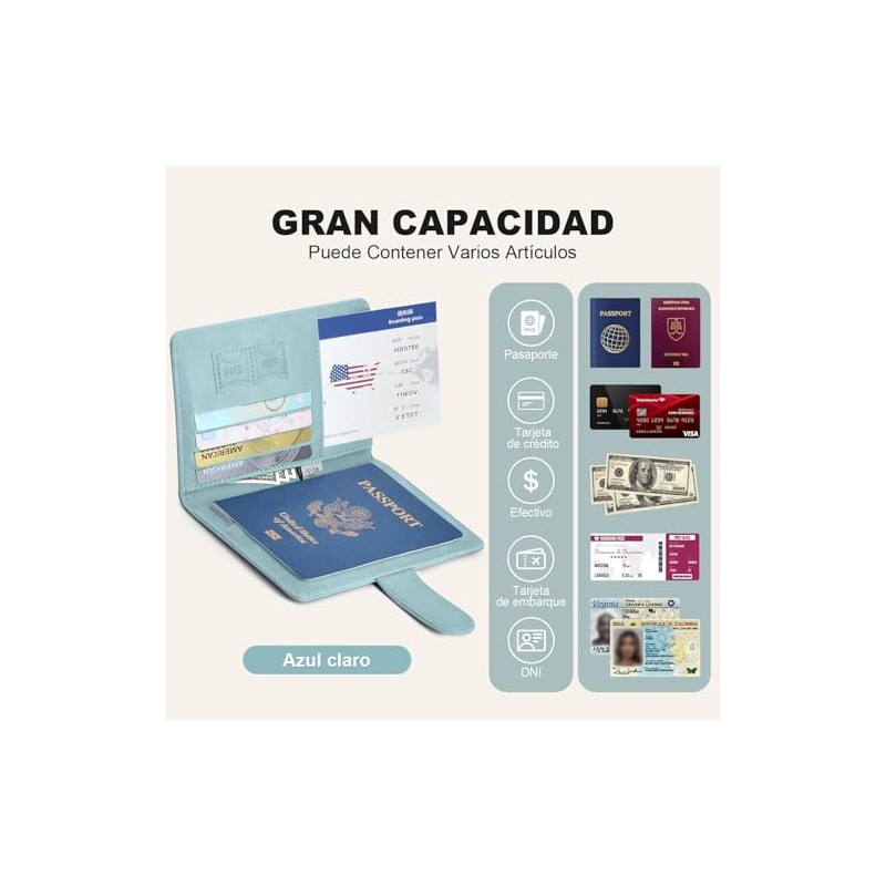 Porta Pasaporte con Bloqueo RFID, Porta Pasaporte y Visa Impermeable,