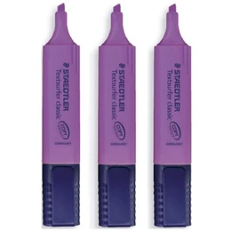 Staedtler Purple / Violet Highlighter Pens Textsurfer Classic Refillable Fast Dry Ink Jet Safe Copy Proof Ultra Soft 1-5mm Chisel Tip 364-6 (Pack Of 3)