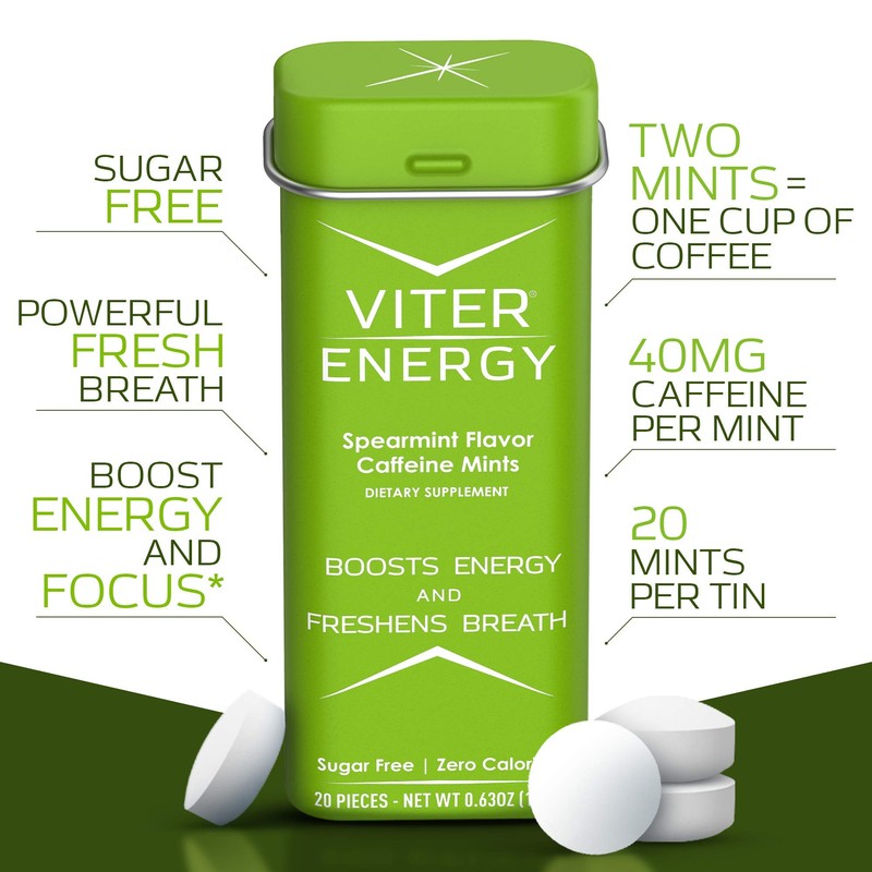 Viter Energy 40mg Caffeine Mints - Sugar Free, B Vitamins,