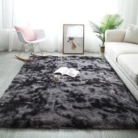Aoleboom Ultra Soft Fluffy Shag Area Rug for Living Room & Bedroom, Non Slip, Tie-Dye, Black, 6x9ft (180*270cm)
