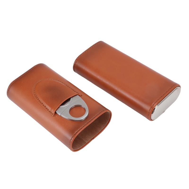 3 Finger Cigar Case Iron Cover Portable Soft Glossy Leather