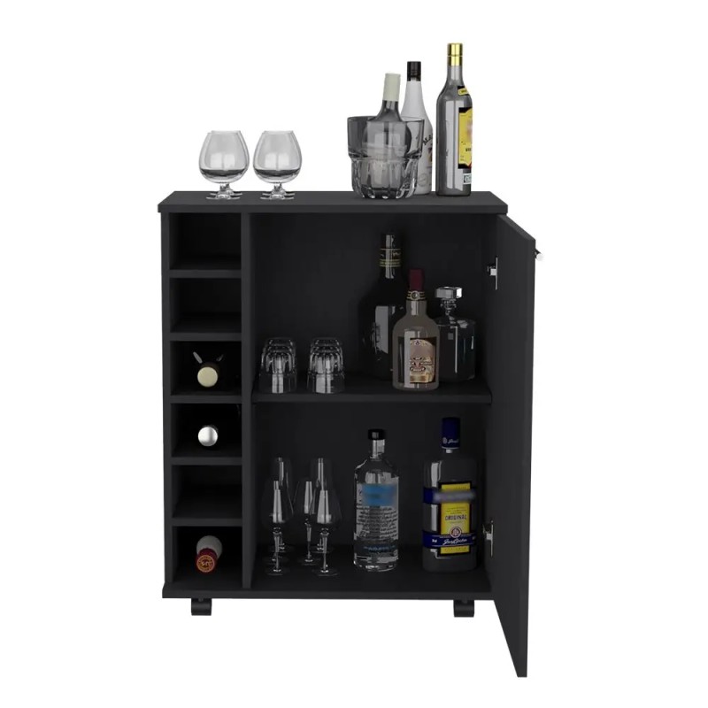 Cisco Black Bar Cart 6 Shelves With Wheels Modern Kitchen