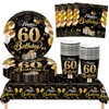 AURALIN 60th Black Gold Birthday Party Tableware Set 53P for