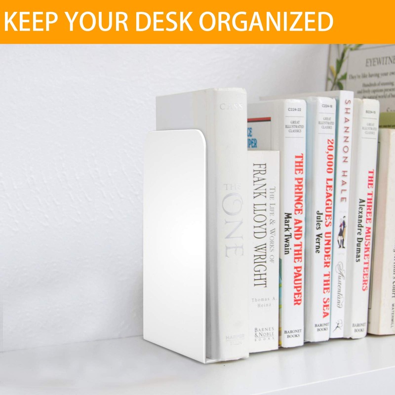 VFINE Bookends 1 Pair, White Metal Book Ends, Bookends for