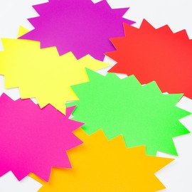 60 PCS Star Burst Signs Paper, 4.7 x 6.3 inches Starburst Signs Fluorescent Neon Signs Blank Star Shape Retail Sale Tags Burst Paper Signs for Retail Store, Party Favors,Garage Sale Sign and Etc.